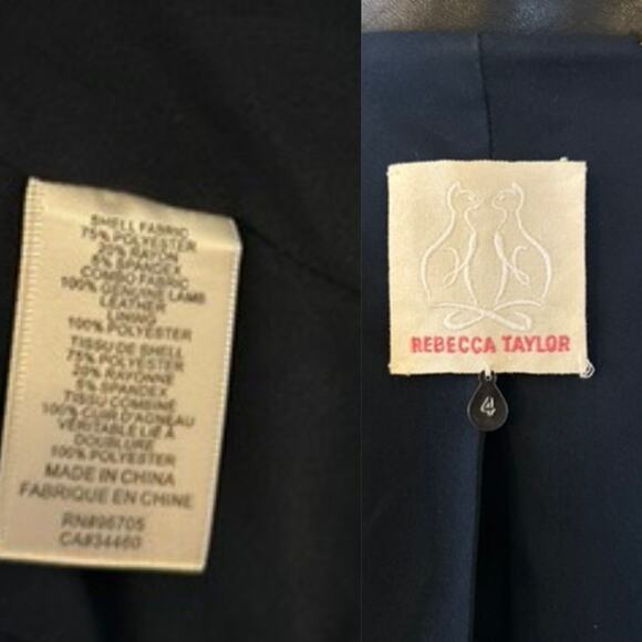 Rebecca Taylor Navy Blazer with Lamb Leather Collar & Peplum Hem – Stud Detail - Picture 6 of 7